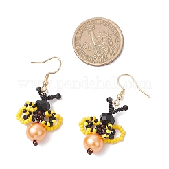 Pendientes colgantes de abejas con cuentas de vidrio de acero inoxidable 304&nbsp;EJEW-MZ00491