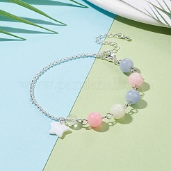 Bracciale con perline di pietre preziose e catene rolo in acciaio inossidabile 304&nbsp;BJEW-JB08145
