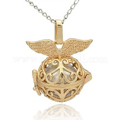Pendentifs à cage ronde creuse en laiton doré&nbsp;KK-J237-05G