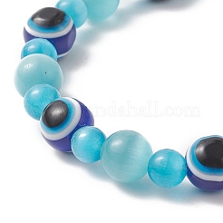 Braccialetto di perline intrecciate occhio di gatto e resina malocchio per le donne&nbsp;BJEW-JB09240