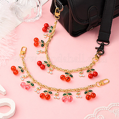 2 pieza de 2 estilos de acrílico rojo rosa cereza encanto latón y aluminio bolso cadenas decorativas&nbsp;PURS-SC0001-04