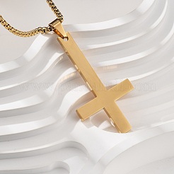 Colliers à pendentif croix chrétienne inversée en acier inoxydable 304 avec chaîne à maillons carrés&nbsp;NJEW-NH0001-07G