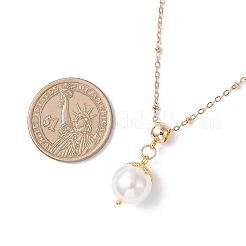 Colliers avec pendentif en perle de coquillage ronde blanche et chaîne satellite en acier inoxydable 304&nbsp;NJEW-JN05426