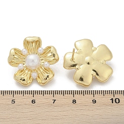 Blumenohrstecker aus Messing mit Kunstperle&nbsp;EJEW-M082-08G