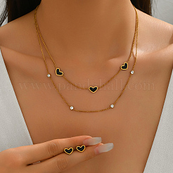 Koreanischen stil edelstahl shell herz doppel schicht halskette & stud ohrringe sets&nbsp;ZA8434