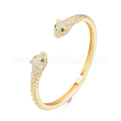 Bracelets de manchette ouverts en léopard avec oxyde de zirconium vert&nbsp;BJEW-G651-02G