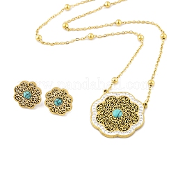Set di orecchini a bottone e collane con ciondolo in turchese sintetico&nbsp;SJEW-M100-02C-G