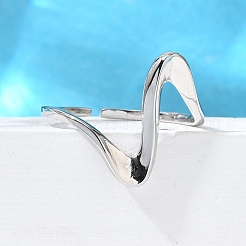 Rhodinierte 925 Sterling Silber Wellen Manschettenringe&nbsp;RJEW-D300-02P