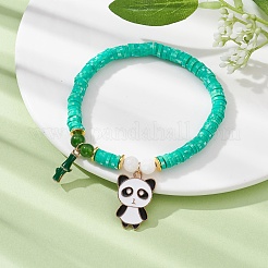 Disque en argile polymère et jade naturel de Malaisie et bracelet extensible en perles de jade de Taiwan&nbsp;BJEW-JB09652-01