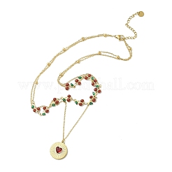 304 Edelstahl Siam Strass Herz Anhänger Kirsche Gliederkette Doppelschicht Halsketten für Frauen&nbsp;NJEW-B132-01G