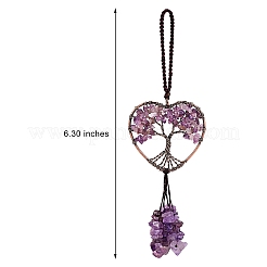 Puces enveloppées de fil améthyste naturelle grandes décorations pendentif&nbsp;HJEW-SZ0001-25A