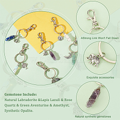 12pcs 6 porte-clés enveloppés de fil de cuivre de pierres précieuses naturelles et synthétiques&nbsp;KEYC-NB0001-31