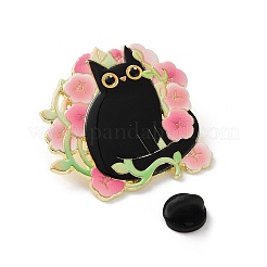 Emaille-Anstecknadeln mit schwarzer Katze und Blume&nbsp;JEWB-Z048-09G-03
