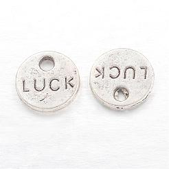 Flache runde geschnitzte Wort Glück tibetischen Stil Legierung Nachricht Charms&nbsp;TIBEP-A123975-AS-LF
