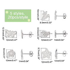 100 Stück 5 Stil 304 Edelstahl Ohrstecker-Einstellungen&nbsp;STAS-DC0003-99