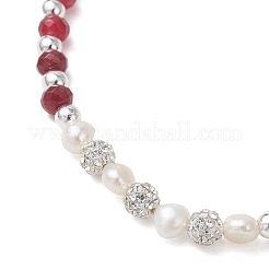 Bracelets extensibles en perles de jade naturel teint de Malaisie et perles de culture d'eau douce&nbsp;BJEW-JB13380