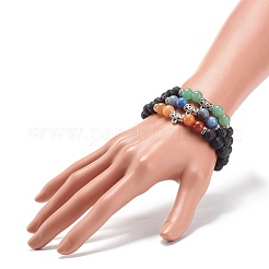Braccialetti elastici con perline rotondi in pietra preziosa mista naturale 3pcs 3 con tubo in lega per le donne&nbsp;BJEW-JB08477