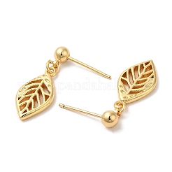 Gestellplattierte hohle Blatt-Ohrstecker aus Messing&nbsp;EJEW-D061-45G