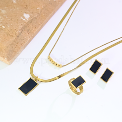 Rechteckige Ohrringe aus Edelstahl und Kunststoff sowie Sets aus zweireihigen Halsketten und Ringen für Damen&nbsp;UQ8925