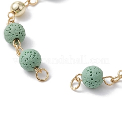 Realizzazione di braccialetti con catena rotonda con perline rotonde in pietra lavica naturale tinta&nbsp;AJEW-JB01206-05