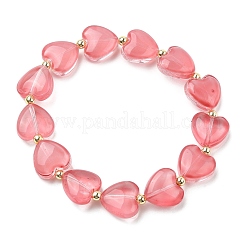 Braccialetto elasticizzato con perline di ematite sintetica e cuore di vetro&nbsp;BJEW-JB09553