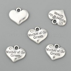 Thème de mariage antique ton argent coeur en alliage de style tibétain avec la mère du marié les breloques de strass&nbsp;TIBEP-N005-17A