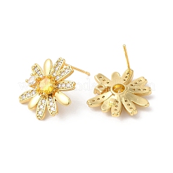Orecchini a bottone da donna in ottone con micro pavé di zirconi cubici&nbsp;EJEW-F316-12G