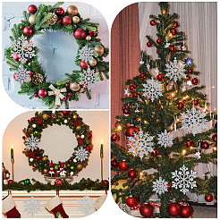 36 décoration de Noël à suspendre en plastique avec flocon de neige pailleté&nbsp;HJEW-GF0001-64A