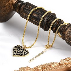 Halsketten mit Herzanhänger aus Messing mit Mikropflaster und klarem Zirkonia und schwarzem Leopardenmuster für Damen&nbsp;NJEW-M079-02G