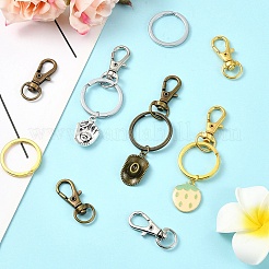 DIY-Verschlüsseanhänger mit drehbarem Karabinerverschluss aus Legierung und geteilten Verschlüsseringen aus Eisen&nbsp;DIY-YW0010-44AB