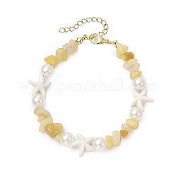 Pulseras de cuentas de jade con topacio natural y turquesa sintética con forma de estrella de mar para mujer&nbsp;BJEW-JB11264-05