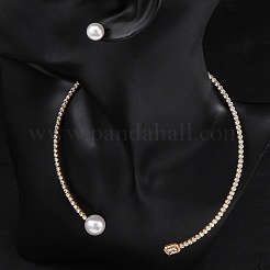 Orecchini rotondi in plastica con perle finte e collane girocollo con polsino in strass e zirconi cubici rettangolari&nbsp;SJEW-U003-06G