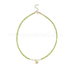 Collier pour femme avec pendentif trèfle en laiton et perles de verre&nbsp;NJEW-JN05642