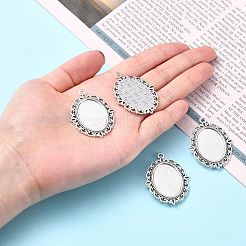 Cabochon ciondolo ovale piatto antico della lega d'argento di stile tibetano&nbsp;X-TIBEP-M022-20AS