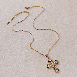 Colliers pendentifs croix religieuse vintage en acier inoxydable 304 et verre&nbsp;IP9108