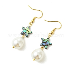 Pendientes colgantes de concha de abulón natural y perlas de concha&nbsp;EJEW-JE07432-02