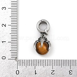Pendentif décoratif en forme de griffe de dragon en acier inoxydable chirurgical 316 et œil de tigre naturel rond&nbsp;STAS-Z165-01AS-01