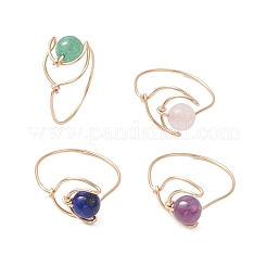 4 stücke 4 arten mond natürliche grüne aventurine & rose quarz & amethyst & lapis lazuli finger ringe&nbsp;RJEW-JR00799-02