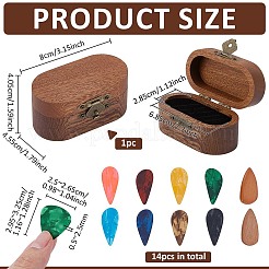 1 caja de púas de guitarra ovalada de madera con 14 púas de guitarra de plástico/madera&nbsp;AJEW-FG0006-14