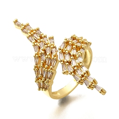 Gestellplattierung Messing Mikropflaster klare Zirkonia Manschettenfingerringe für Frauen&nbsp;RJEW-M028-32G-02