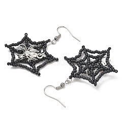 Halloween-Motiv Spinnennetz mit Spinne handgemachte Glasperlen-Ohrhänger&nbsp;EJEW-MZ00481-01