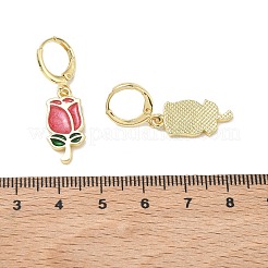 Valentinstag-Ohrringe aus Messing und Emaille für Damen&nbsp;EJEW-G464-01G-02