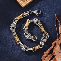 Ionenplattierung (IP) zweifarbiges 201 Edelstahl-Armband mit Säulen und ovaler Gliederkette&nbsp;BJEW-B078-30GP
