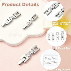 4 pz 4 stili chiusura per cinturino orologio in acciaio inossidabile 304 micro pavé con zirconi cubici trasparenti&nbsp;STAS-CJ0002-96