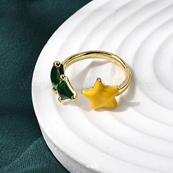 Weihnachts-Manschettenringe aus Messing und Emaille für Damen&nbsp;RJEW-L336-04G-02