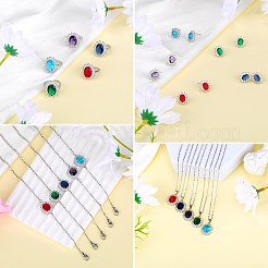 Collana con pendente ovale in zirconi cubici e bracciale a maglie e anello polsino e orecchini a bottone&nbsp;SJEW-SZC0001-01D