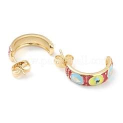 Boucles d'oreilles demi-créoles en laiton émaillé semi-circulaire&nbsp;EJEW-L234-038G