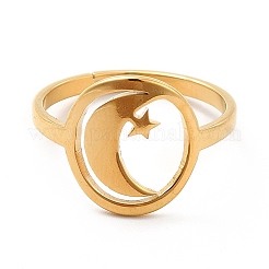 Ionenplattierung (IP) 201 Edelstahl Mond & Stern verstellbarer Ring für Frauen&nbsp;RJEW-F131-07G