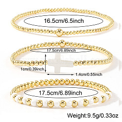 3 Stück 3 Stile Messing Runde Perlen Stretch-Armband-Set für Frauen&nbsp;YP1883-1