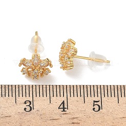 Schneeflocken-Ohrstecker aus Messing mit Mikropavé und Zirkonia&nbsp;EJEW-Z152-02G-03
